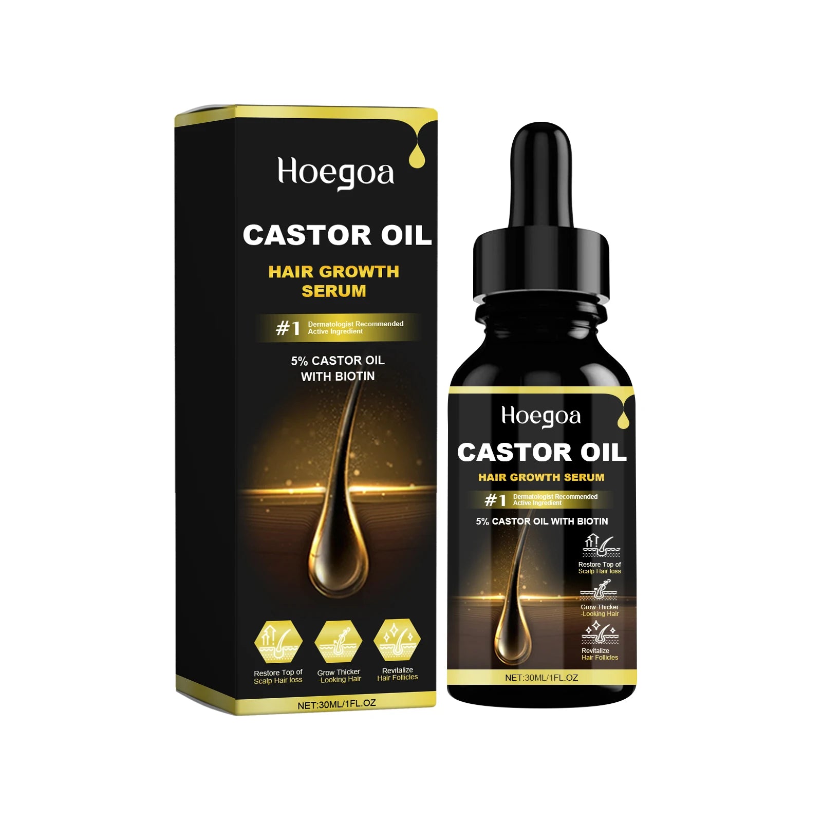 Hoegoa 30ml Castor Oil Hair Thickening Essential Oil Nourish Scalp Massage Refreshing Hair Growth Repair Smoothing Hair Care Oil