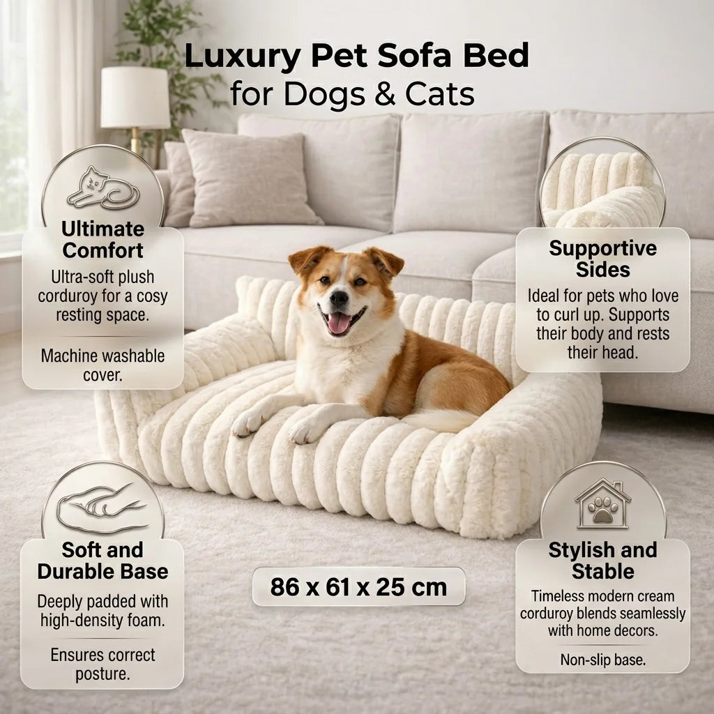 Premium Soft Corduroy Fleece Pet Couch Bed Sofa for Dogs and Cats Best Quality Comfortable Indoor Pet Chair with Supportive Back - PrimeNest