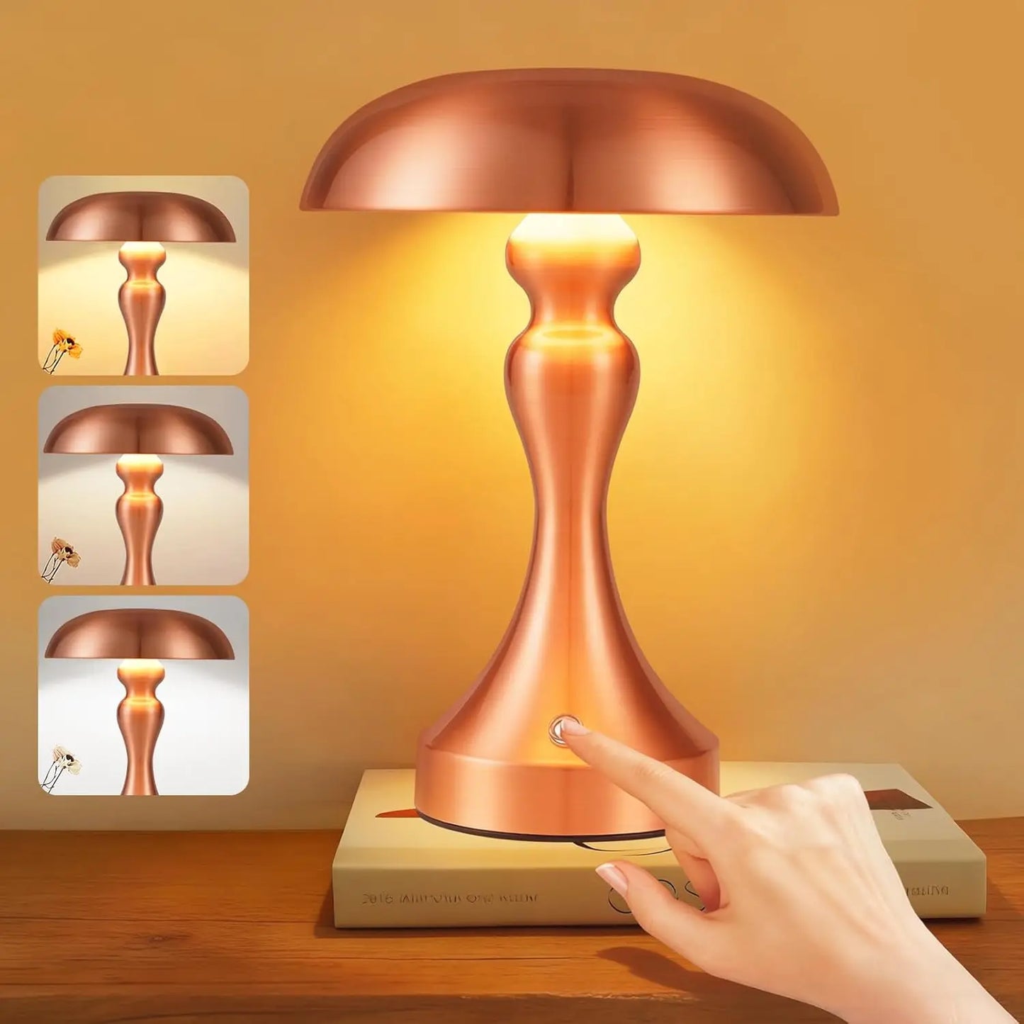 Table lamp, wireless battery-powered bedside lamp, LED table lamp, touch‑dimmable, retro vintage lamp with USB rechargeable nickel battery, table lamps for windowsill, living room, bedroom