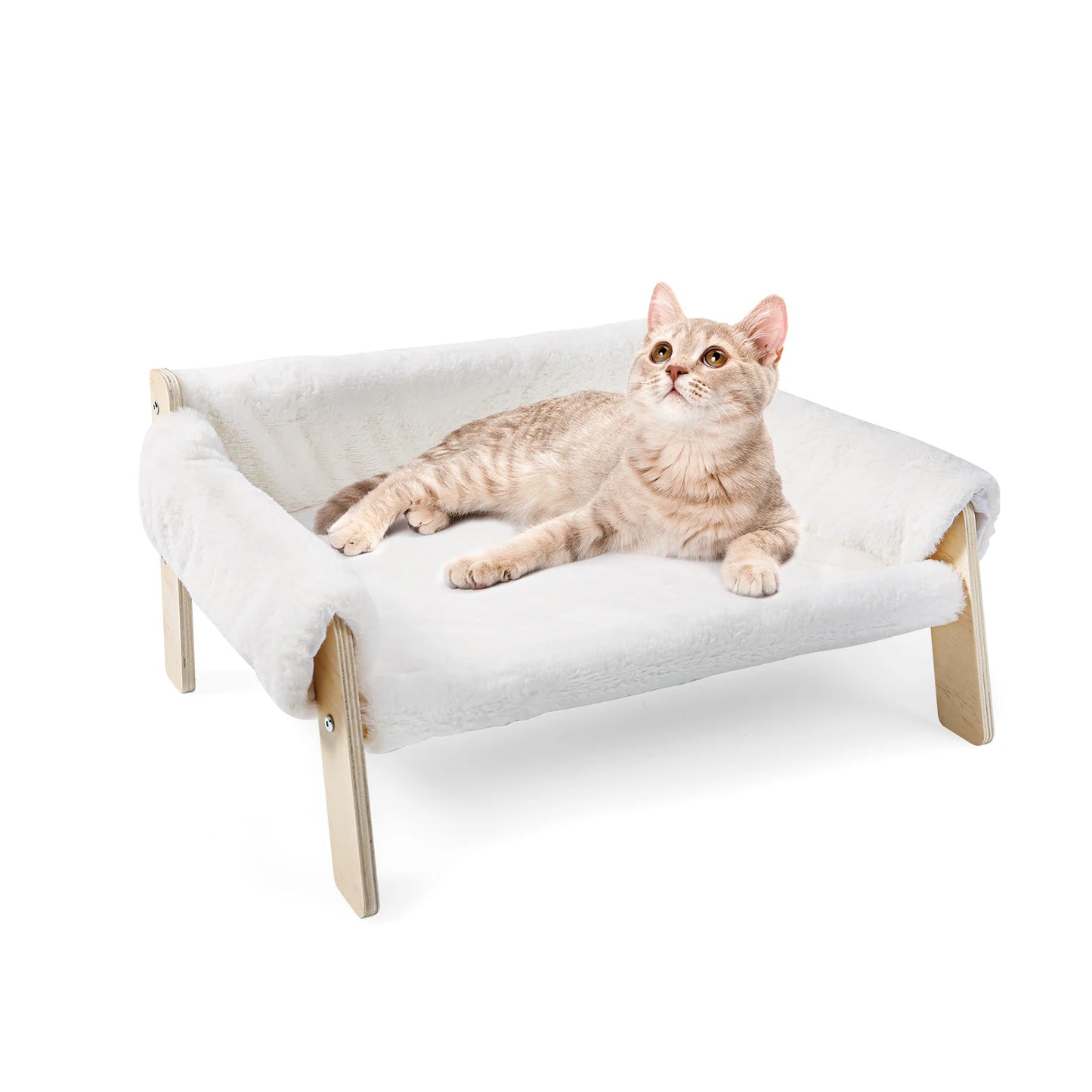 Raised Plush Cat Sofa Bed with Wooden Legs