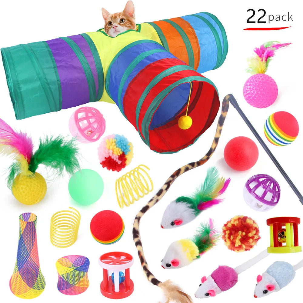 12-24pcs Set Pet Kitten Toys Variety Cat Toy Combination Set Cat Toy Funny Cat Stick Sisal Mouse Bell Ball Cat Supplies - PrimeNest