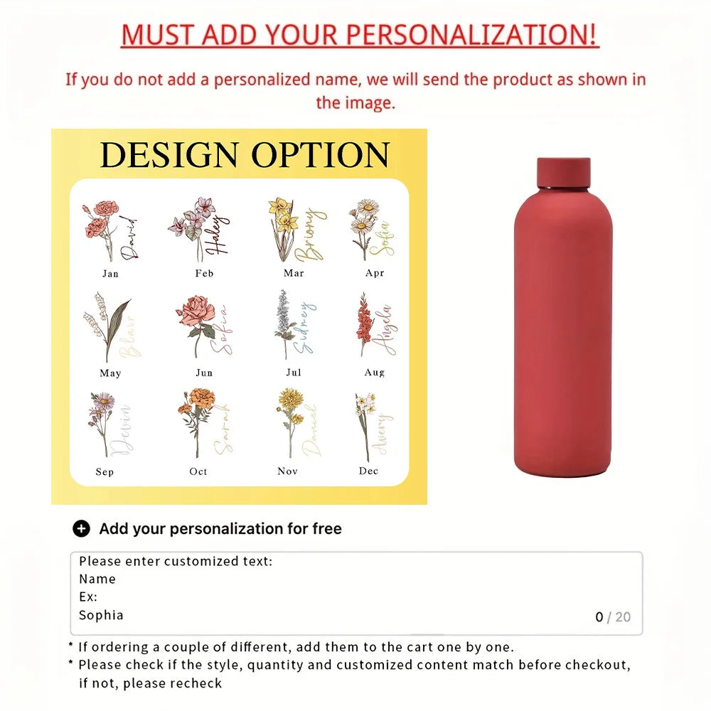 Customized floral water bottle, Portable outdoor sports insulated bottle, for outdoor camping, hiking, and travel