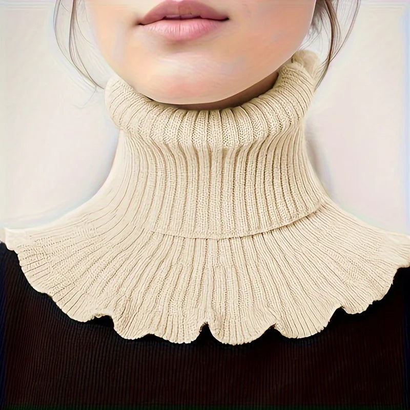 Ruffle Edge Knitted Neck Warmer Scarf