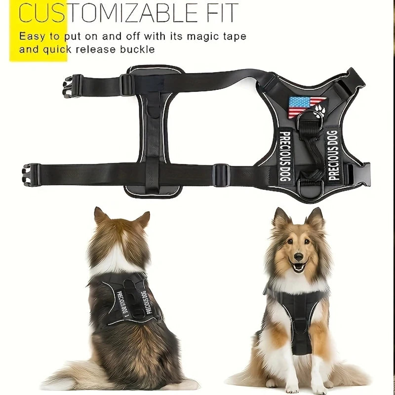 Reflective Dog Vest Harness with 5 PCS Patches Service Dog Harness Adjustable Soft Oxford Pet Harness