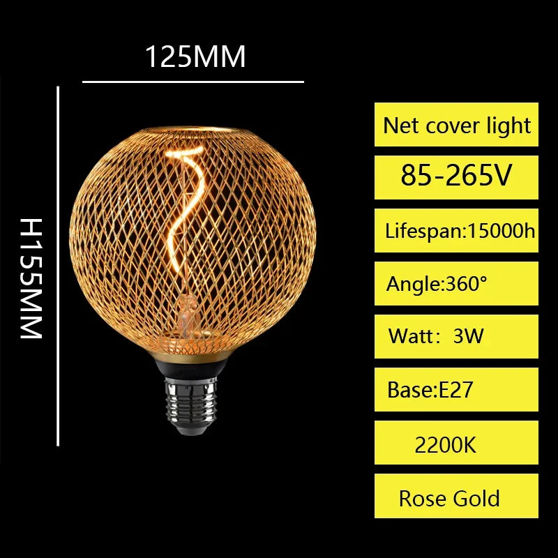E27 Screw Creative Luxury Black Gold LED Light Bulb Wrought Iron Mesh Cover Lamp Metal Cage Dining Bar Net Cover Light Lamp