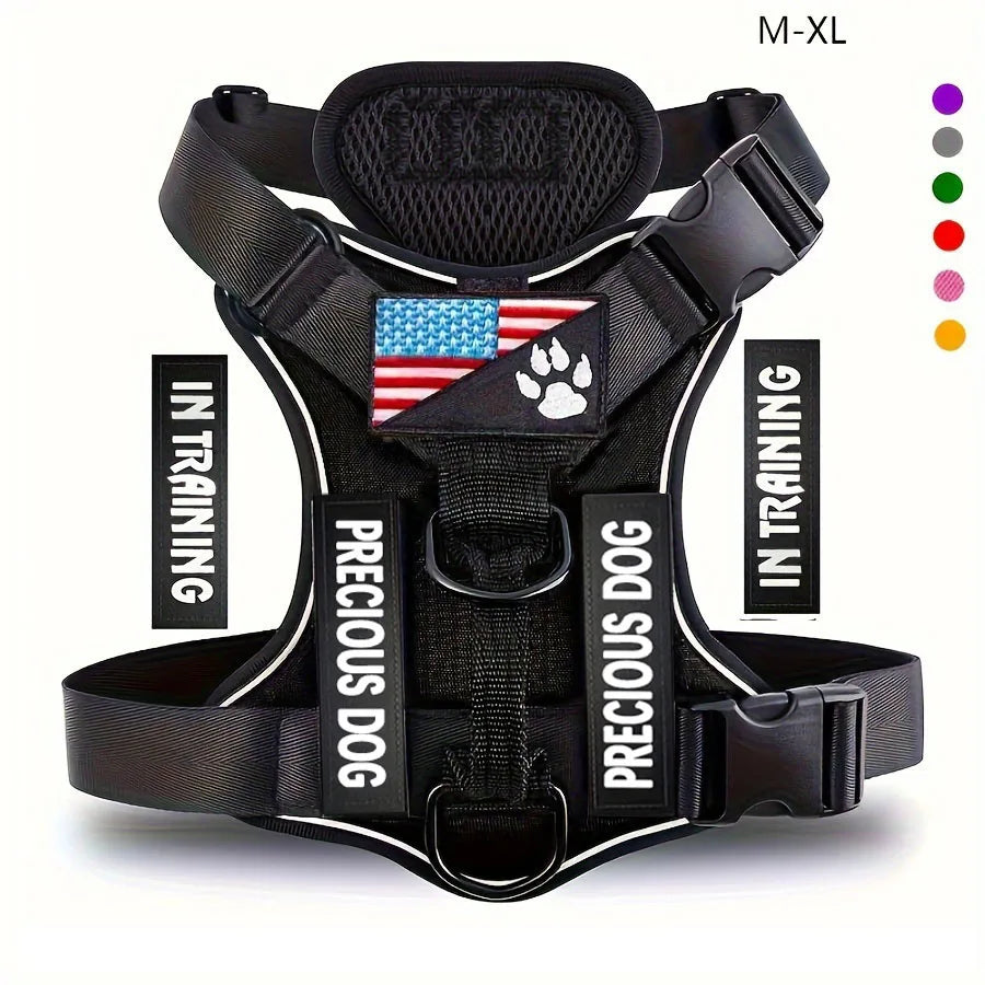 Reflective Dog Vest Harness with 5 PCS Patches Service Dog Harness Adjustable Soft Oxford Pet Harness