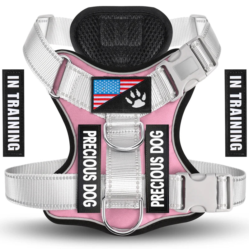 Reflective Dog Vest Harness with 5 PCS Patches Service Dog Harness Adjustable Soft Oxford Pet Harness