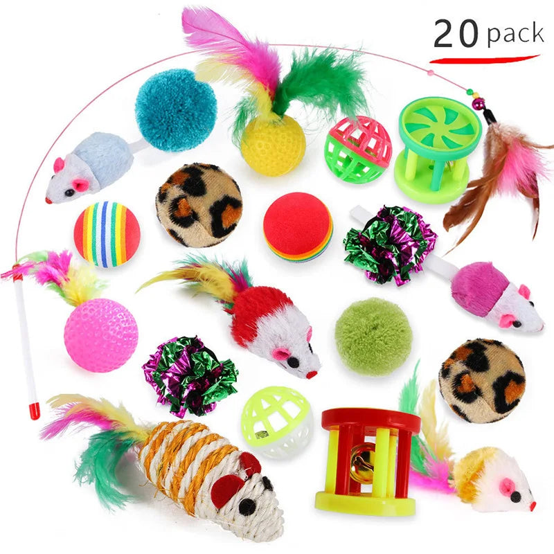 Kitten Toys Variety Pack-Pet Cat Toys Combination Set Cat Toy Funny Cat Stick Sisal Mouse Bell Ball Cat Supplies - PrimeNest