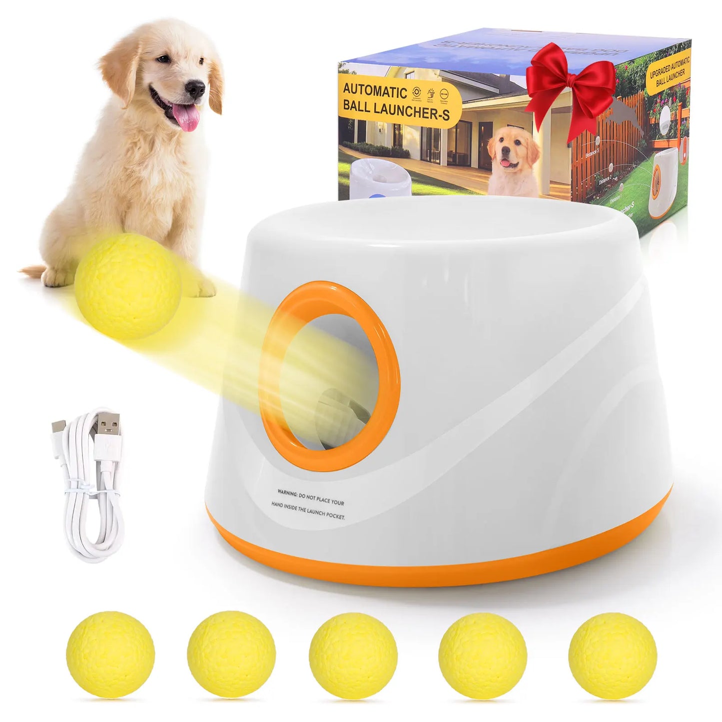Next-Gen Automatic Dog Ball Launcher,Interactive Dog Tennis Ball thrower With 5 ETPU balls-Non-Toxic, Interactive Dog Toy - PrimeNest
