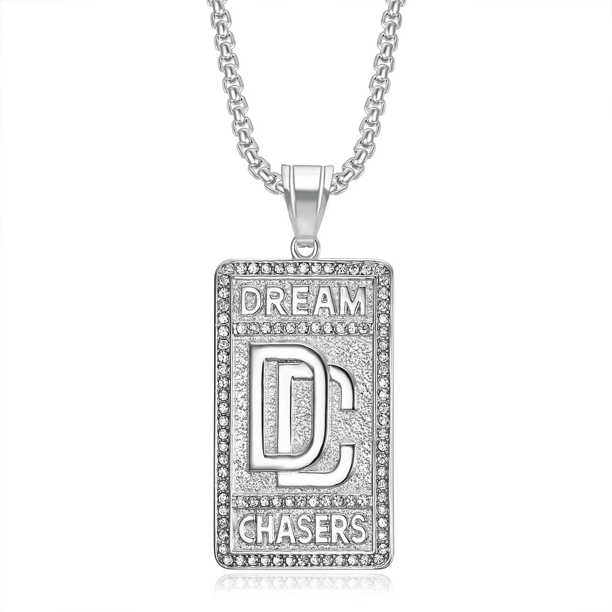 ULJ Hip Hop Chase Dream Pendant Stainless Steel Nekclace AAA Bling Reinstones Iced out For Man Woman Waterproof Jewelry