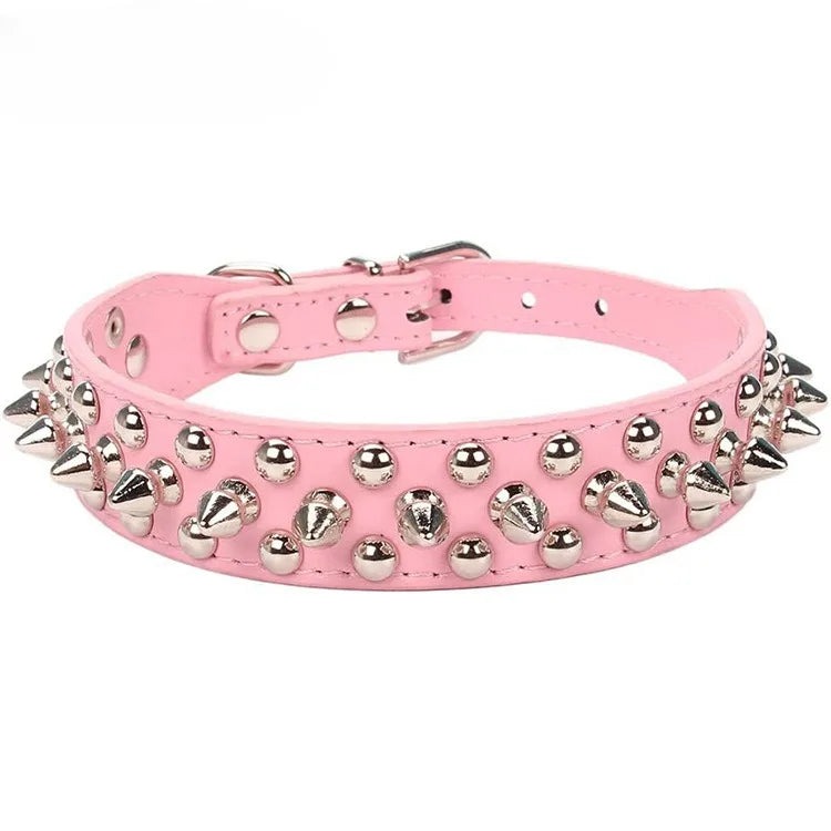Adjustable Leather Pet Dog collar Neck Strap Supplies PU Leather Punk Rivet Spiked Dog Collar Pet Collars For Small Dog Cat - PrimeNest