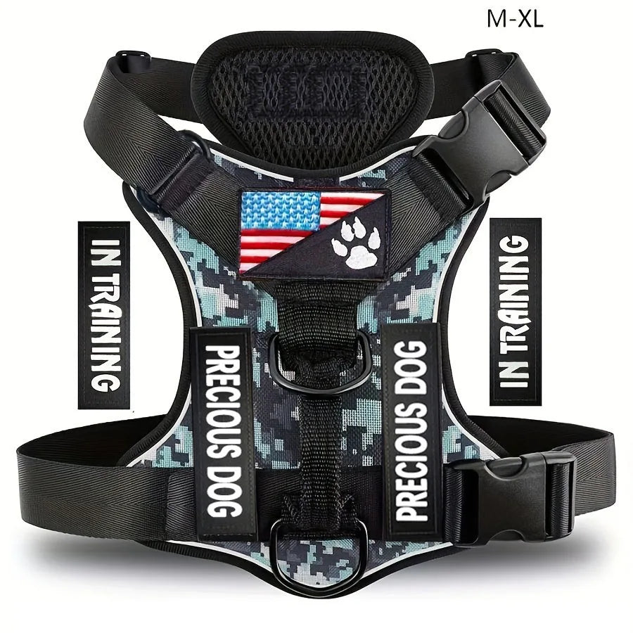 Reflective Dog Vest Harness with 5 PCS Patches Service Dog Harness Adjustable Soft Oxford Pet Harness