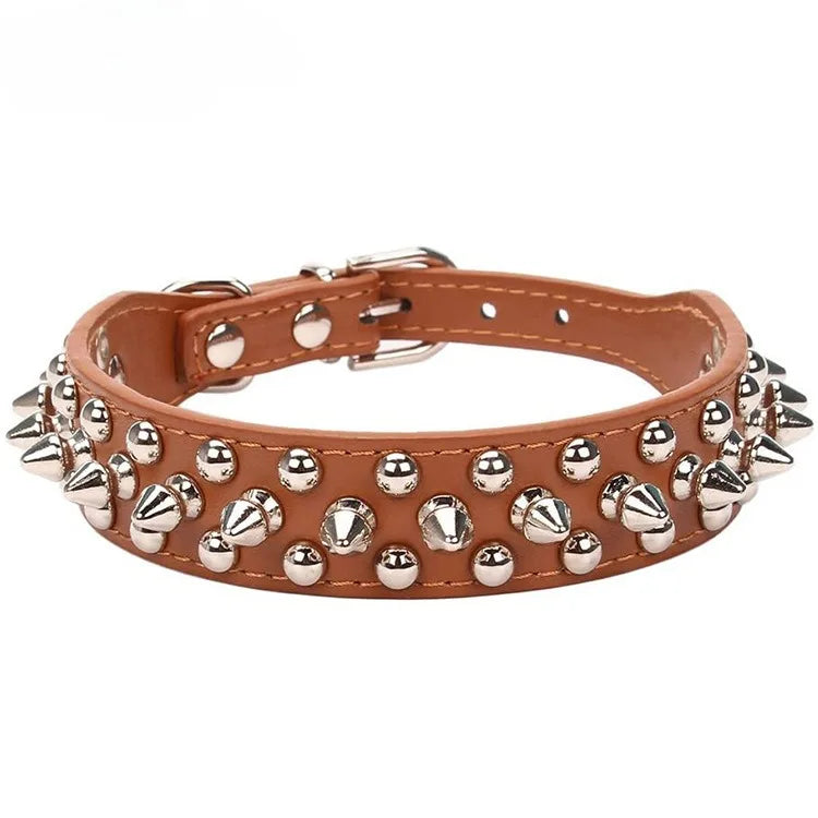 Adjustable Leather Pet Dog collar Neck Strap Supplies PU Leather Punk Rivet Spiked Dog Collar Pet Collars For Small Dog Cat - PrimeNest