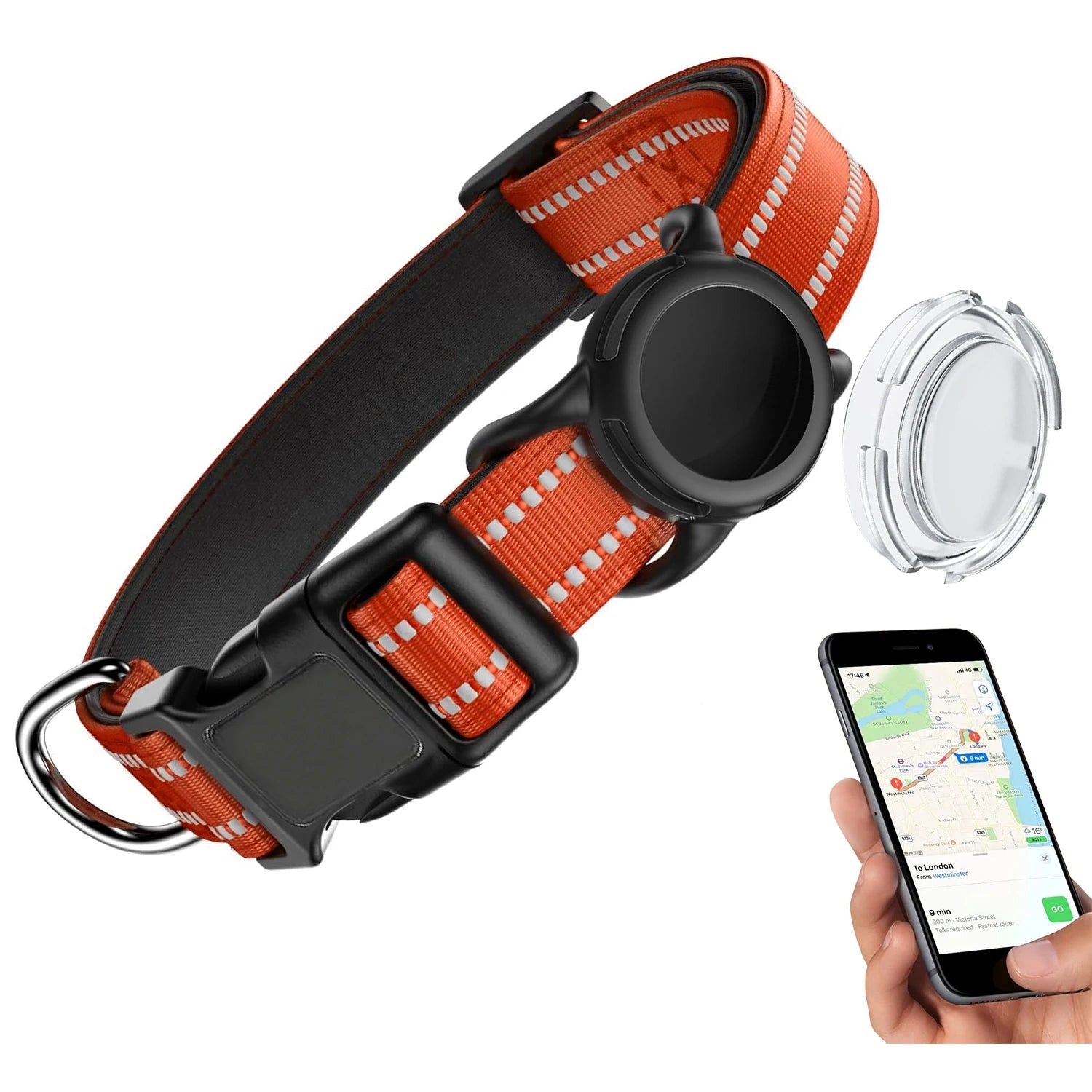 Waterproof Air Tag Dog Collar with AirTag Holder, Reflective Soft Padded & Safety Buckle, AirTag Pet Collar Adjustable for Dogs