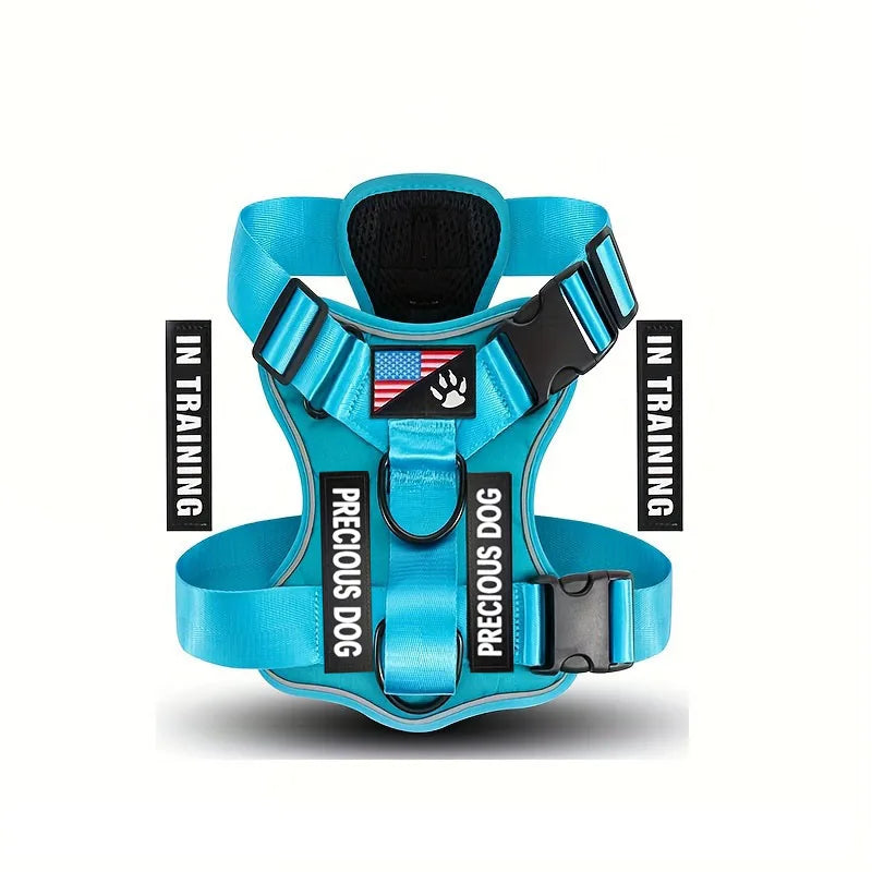 Reflective Dog Vest Harness with 5 PCS Patches Service Dog Harness Adjustable Soft Oxford Pet Harness
