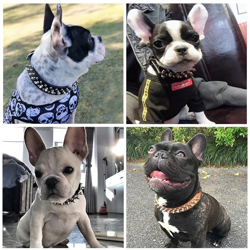 Adjustable Leather Pet Dog collar Neck Strap Supplies PU Leather Punk Rivet Spiked Dog Collar Pet Collars For Small Dog Cat - PrimeNest