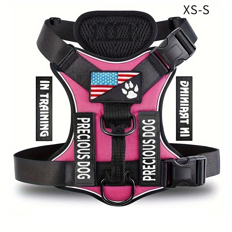 Reflective Dog Vest Harness with 5 PCS Patches Service Dog Harness Adjustable Soft Oxford Pet Harness