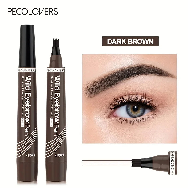 6 Colors 1pc Eyebrow Pen Waterproof 4 Split Tip Eyebrows Pen Eyebrow Tattoo Pen Waterproof Liquid Black Eyebrow Makeup Pencil - PrimeNest