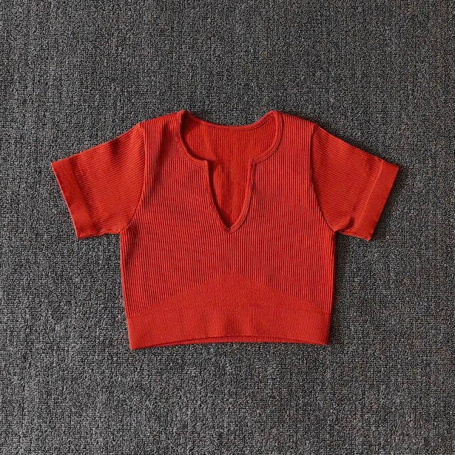 Seamless Yoga Shirt Deep V-Neck Women Fitness Short Sleeve Crop Top Workout Tops Gym Clothes Running Sports T-shirts Sportswear-9