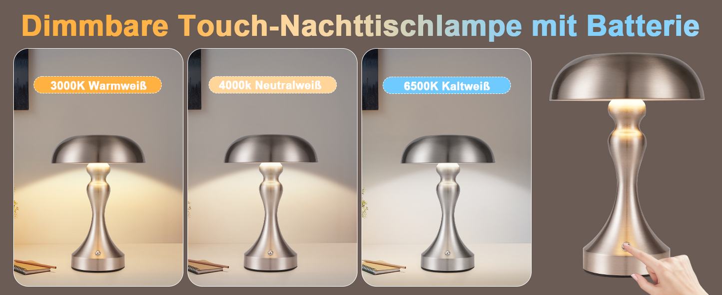 Table lamp, wireless battery-powered bedside lamp, LED table lamp, touch‑dimmable, retro vintage lamp with USB rechargeable nickel battery, table lamps for windowsill, living room, bedroom