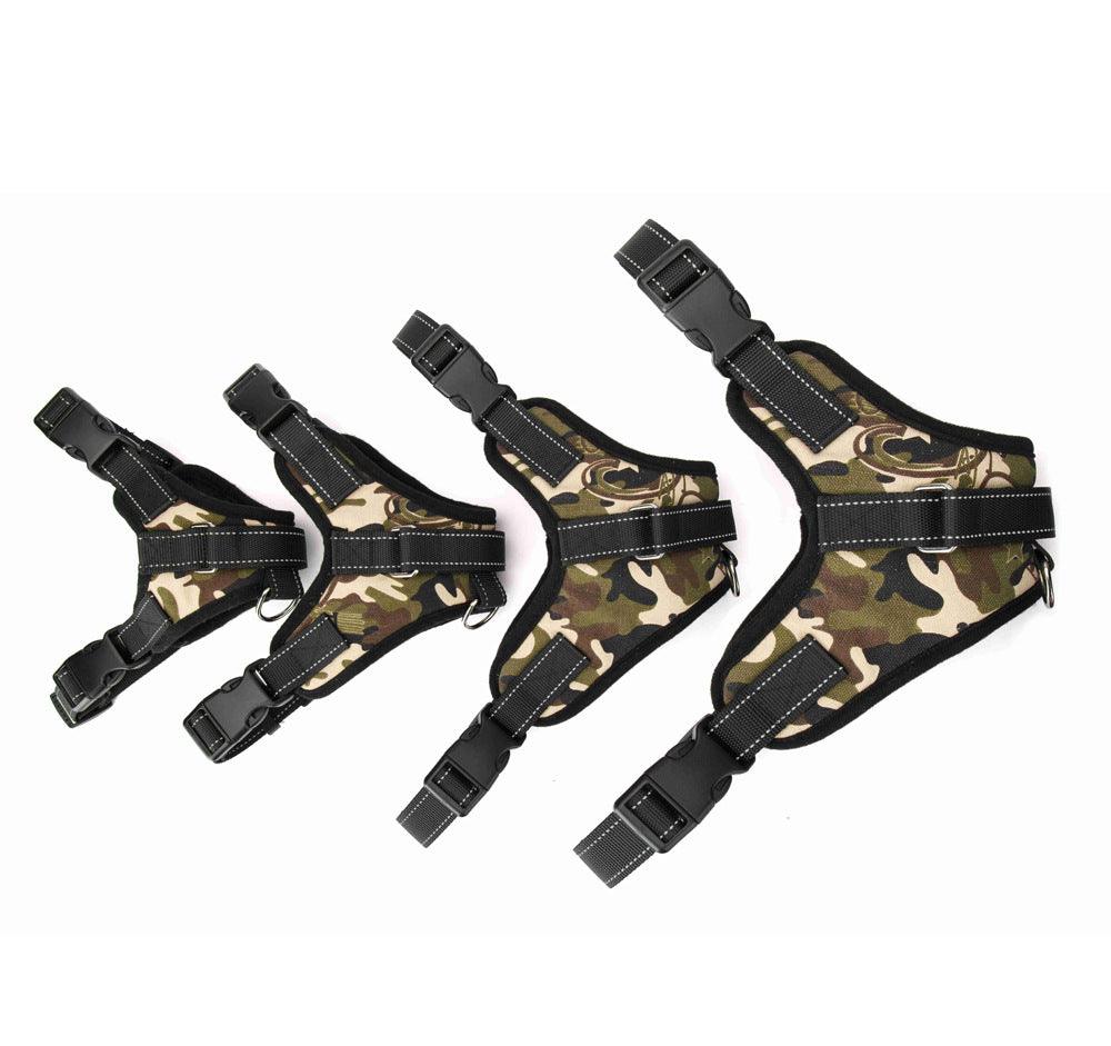 Camouflage nylon dog harnesses set with adjustable black buckles