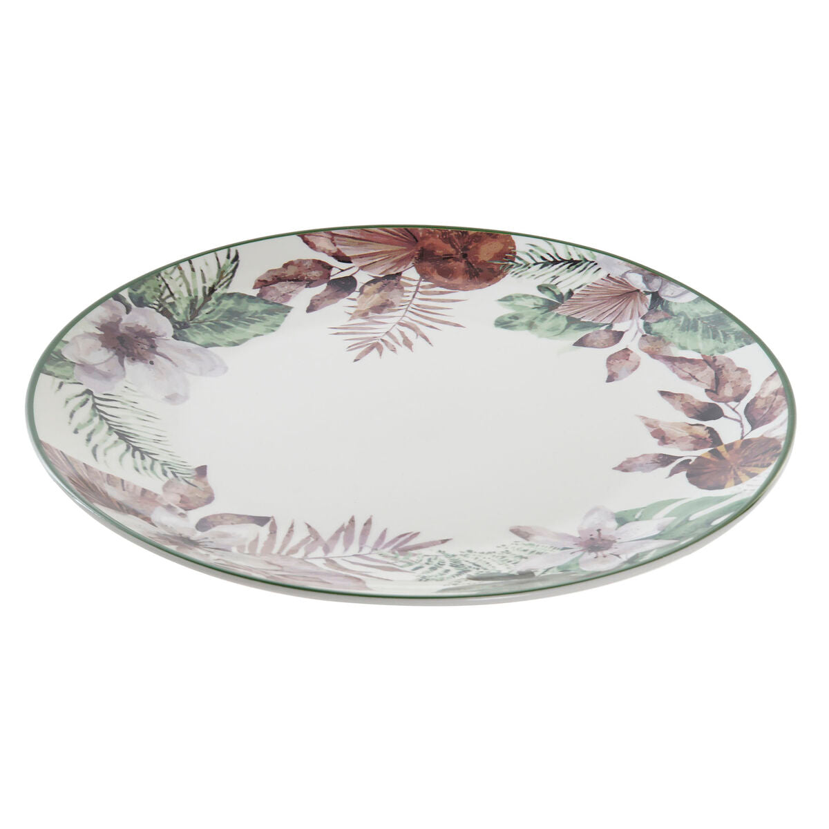 Floral porcelain dinner plate, shallow round dish with multicolor botanical print