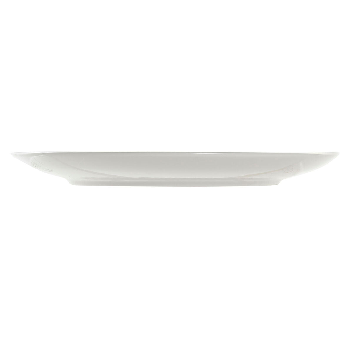 White porcelain dinner plate underside with wide rim edge