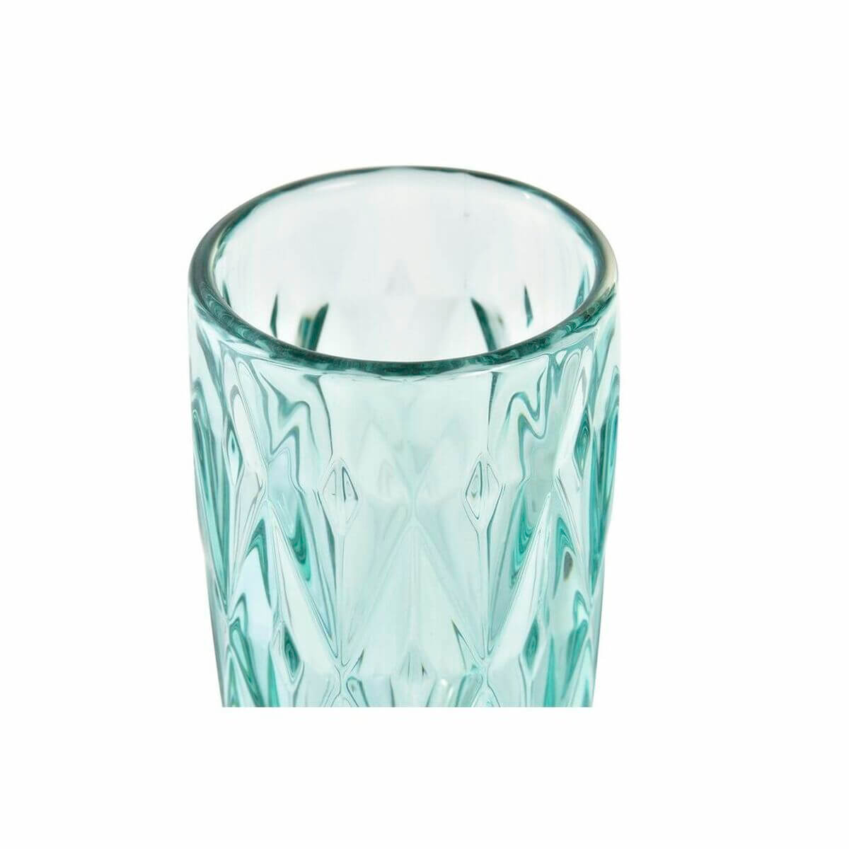 Turquoise crystal wine glass rim and upper bowl with diamond-cut pattern