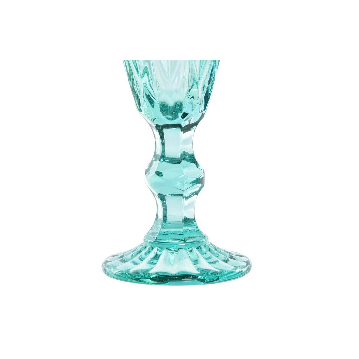 Turquoise crystal wine glass base with scalloped foot and faceted sides