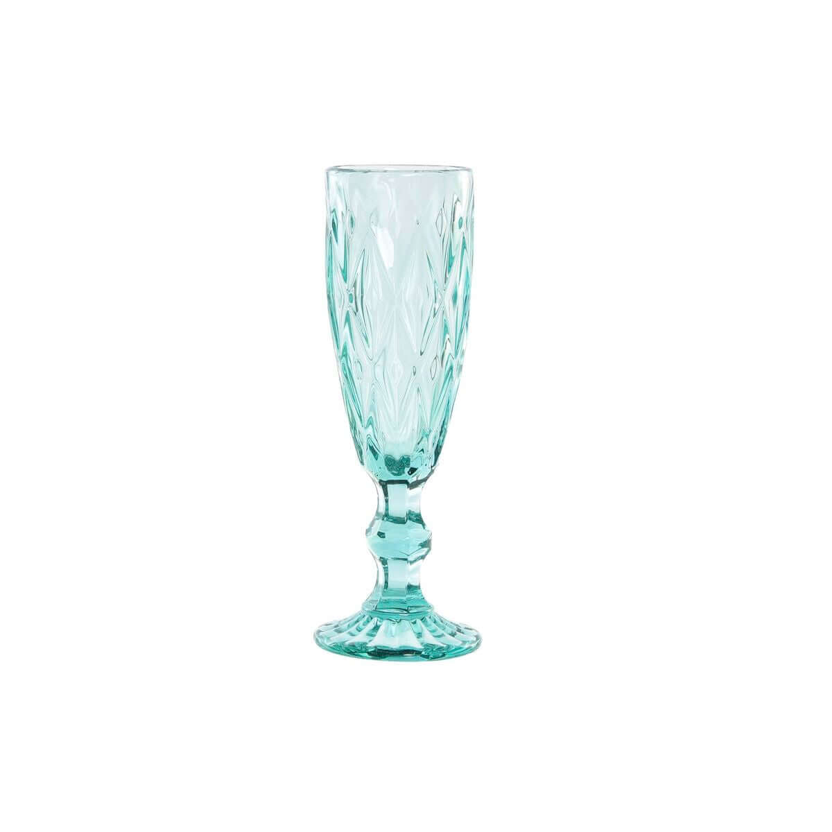 Turquoise crystal wine glass with faceted diamond pattern and stemmed base