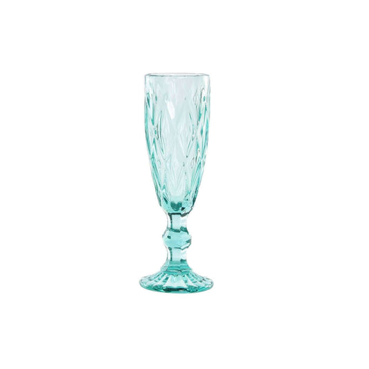 Turquoise crystal wine glass with faceted diamond pattern and stemmed base