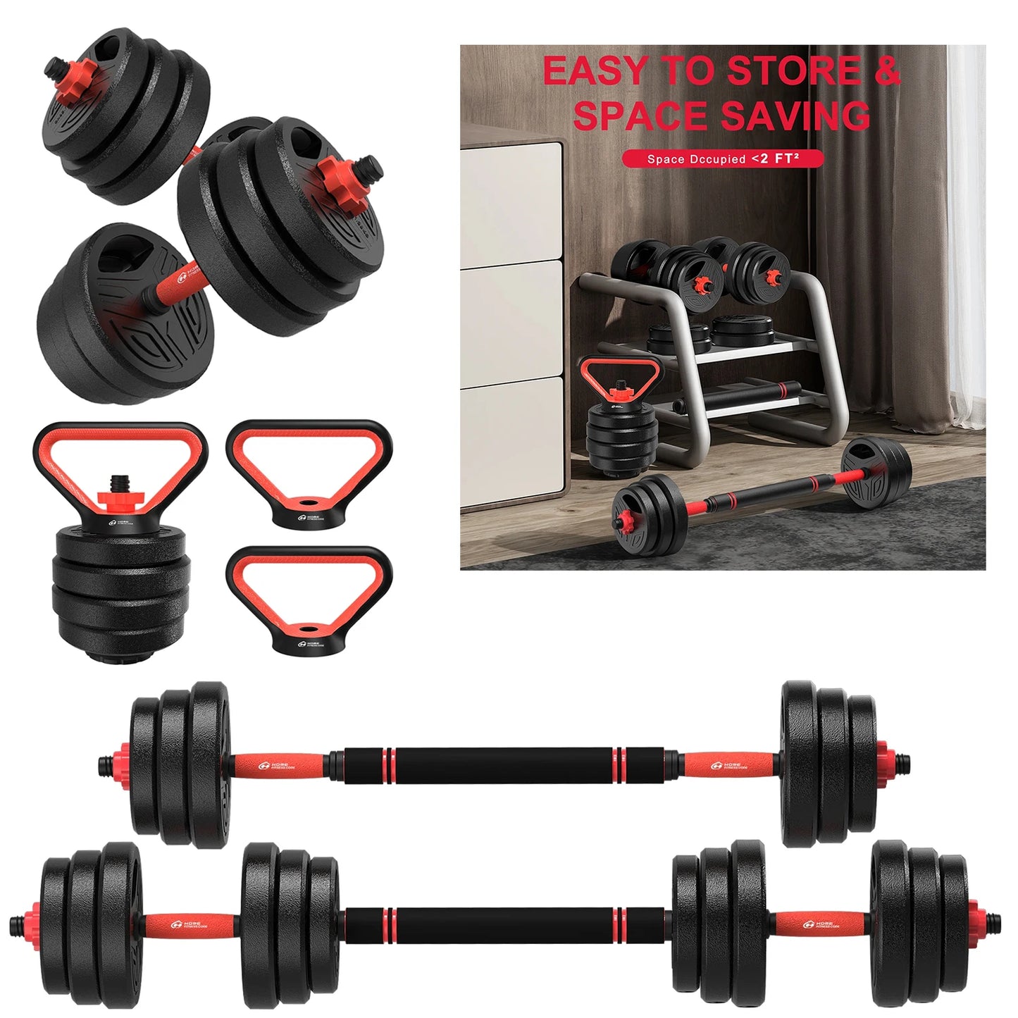 Adjustable 20kg Dumbbell & Barbell Set