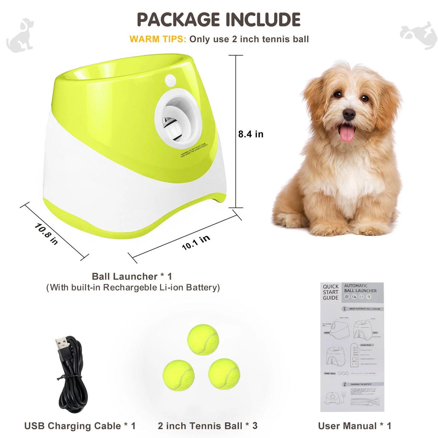 Automatic Dog Ball Launcher Toys for Small Dogs Rechargeable Tennis Ball Thrower 3 Distances, Interactive Pet Fetch Toy for Play