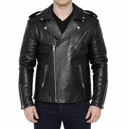 Men’s Motorcycle Fashion Leather Jacket-0
