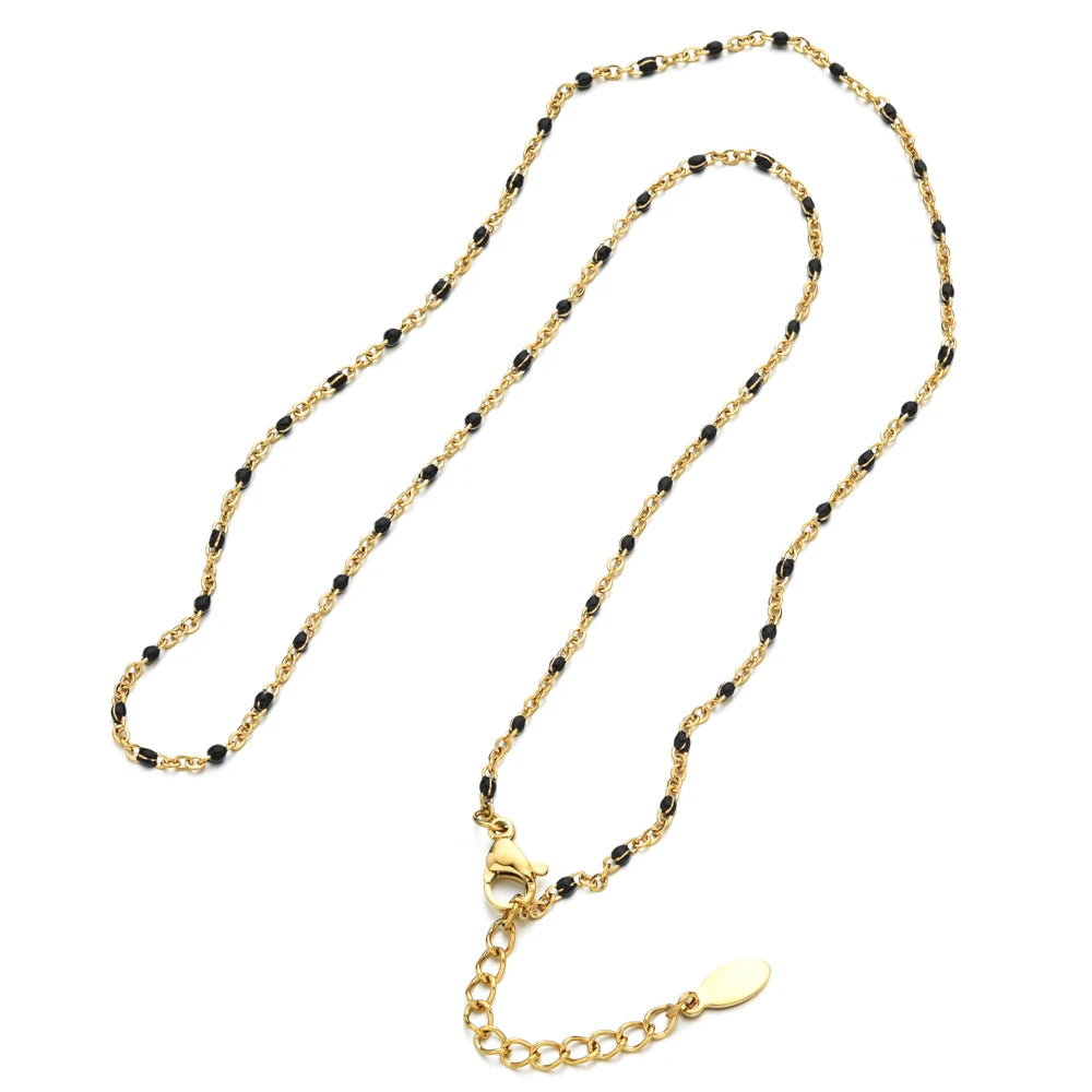 ZMZY Hot Pink Stainless Steel Link Cable Chain Fashion Gold Color Satellite Enamel Beads Necklace for Women Chic Summer Gift