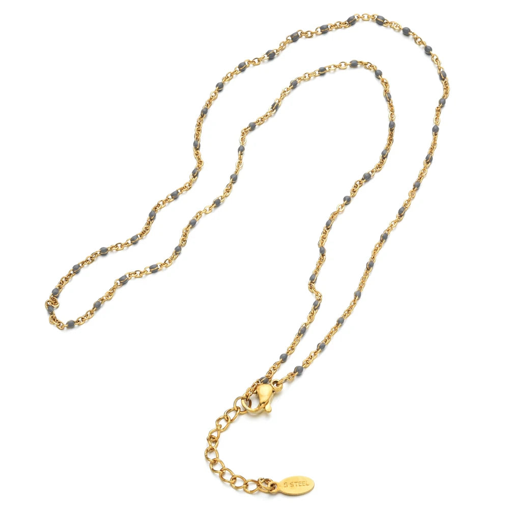 ZMZY Hot Pink Stainless Steel Link Cable Chain Fashion Gold Color Satellite Enamel Beads Necklace for Women Chic Summer Gift