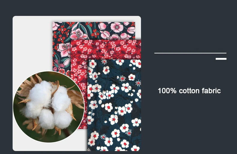 Floral 100% cotton fabric for dog harness in navy with red and white flowers