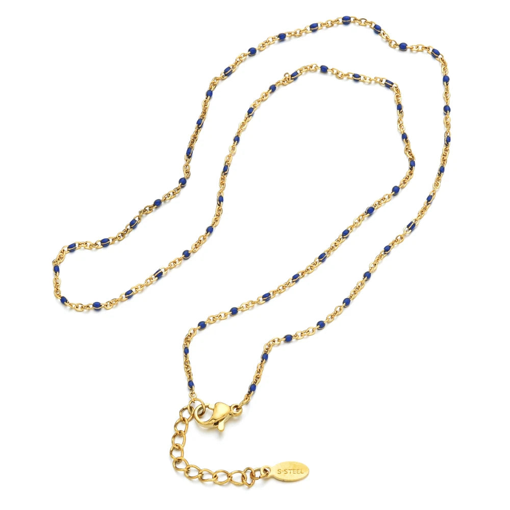 ZMZY Hot Pink Stainless Steel Link Cable Chain Fashion Gold Color Satellite Enamel Beads Necklace for Women Chic Summer Gift