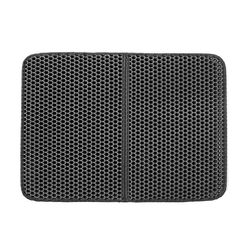 Double-layer cat litter mat with dark gray honeycomb grid surface, rectangular shape
