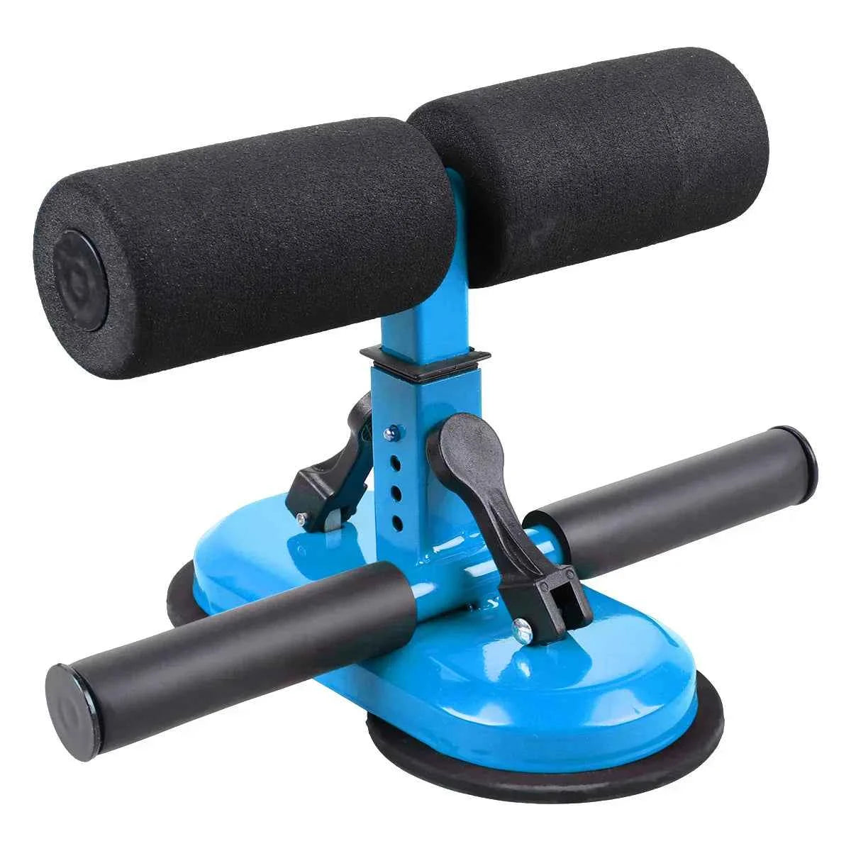 Blue suction cup sit-up assist with black foam rollers and support handles