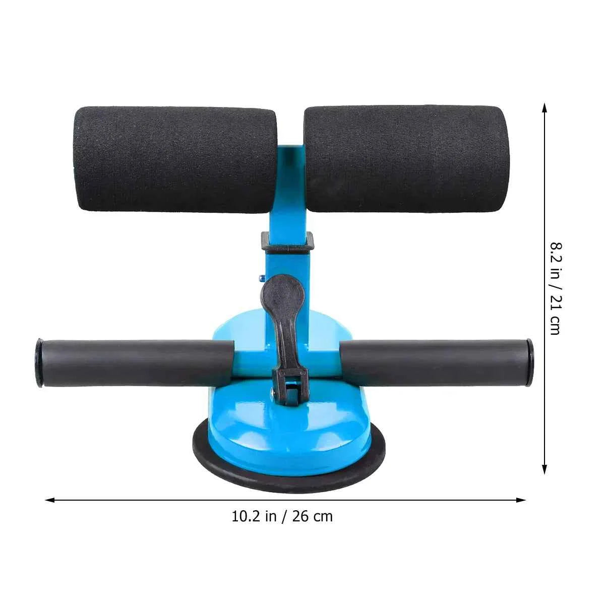 Blue suction cup core trainer with black foam rollers and central handle frame
