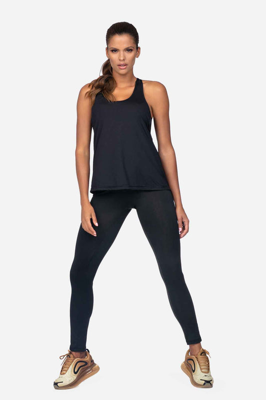 Women's black fitness tank top, sleeveless with straight hem