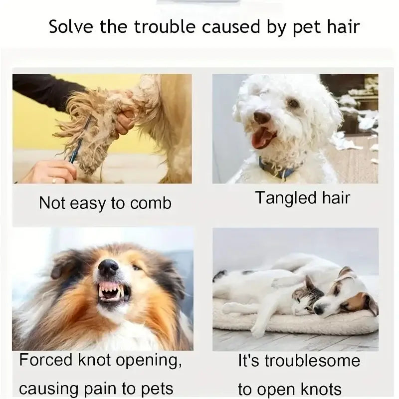 Grooming knot remover concept on dogs: tangled fur and brushed coat