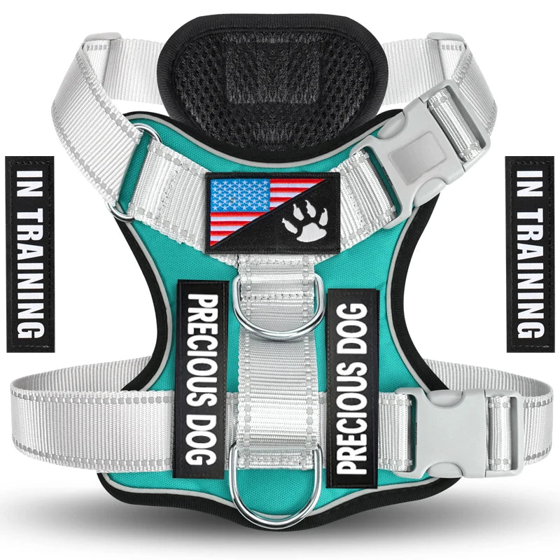 Reflective Dog Vest Harness with 5 PCS Patches Service Dog Harness Adjustable Soft Oxford Pet Harness