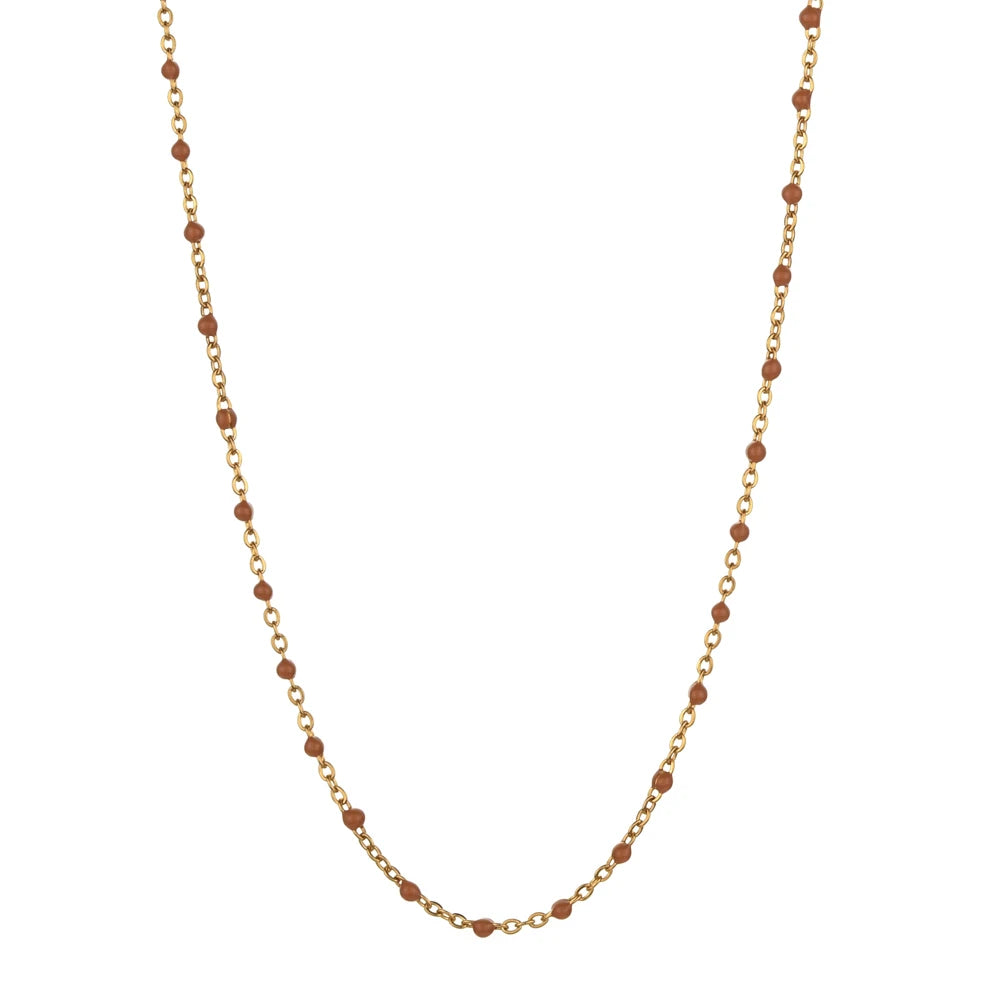 ZMZY Hot Pink Stainless Steel Link Cable Chain Fashion Gold Color Satellite Enamel Beads Necklace for Women Chic Summer Gift