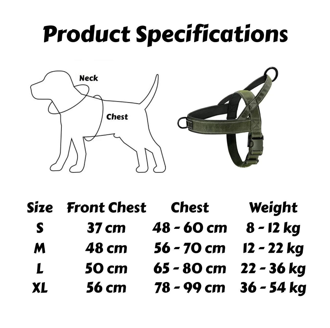 Tactical No-Pull Dog Harness for Large Breed: Heavy-Duty Vest with Reflective Strip, Adjustable &amp; Padded for Control and Pullers
