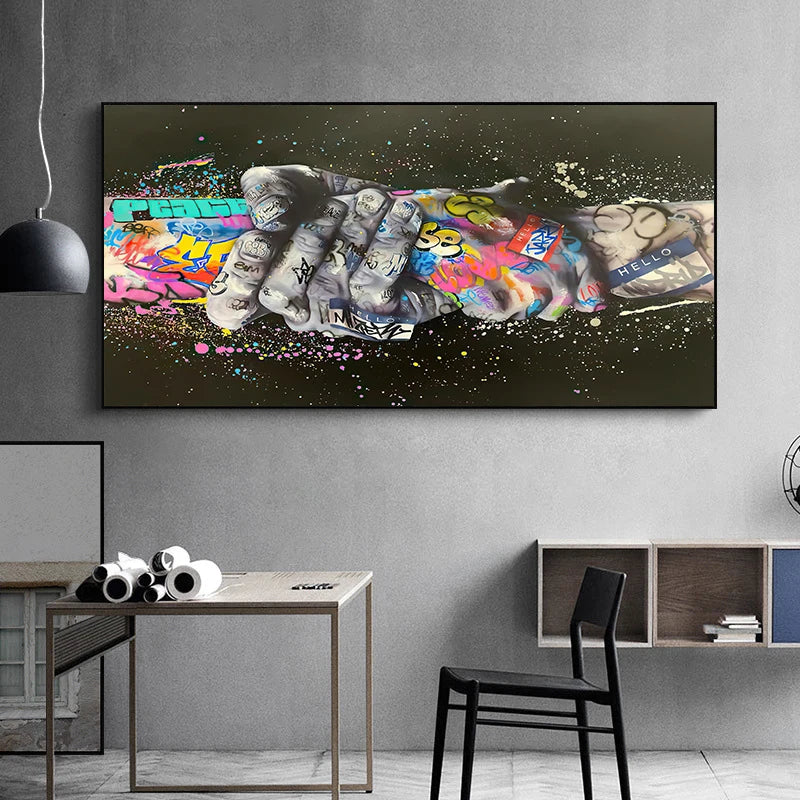 Banks Graffiti Art Fun Two Children Pulling Cloth Posters and Print Canvas Painting Wall Art Pictures for Living Room Home Decor