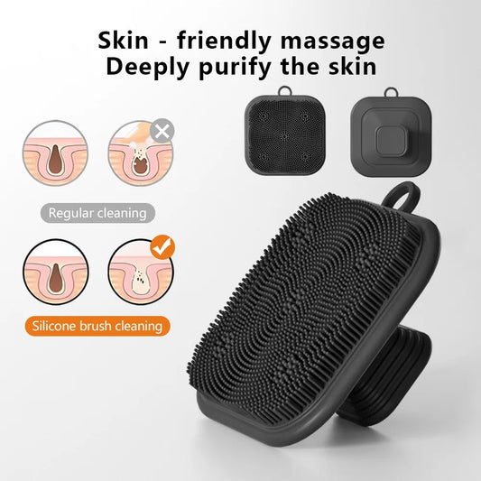 2-in-1 silicone face and beard brush with black bristle pad and protective holder