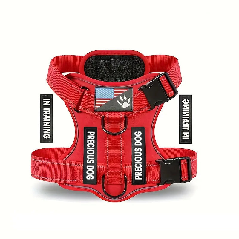 Reflective Dog Vest Harness with 5 PCS Patches Service Dog Harness Adjustable Soft Oxford Pet Harness