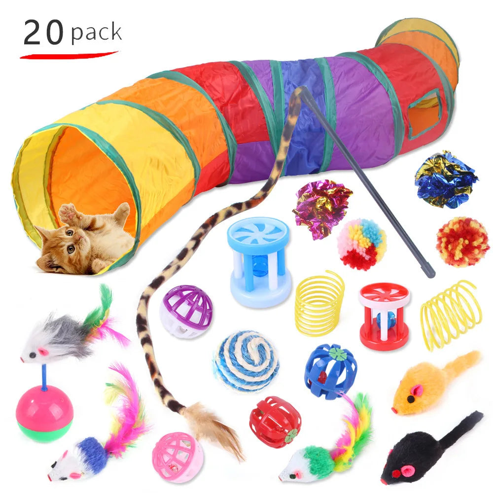 12-24pcs Set Pet Kitten Toys Variety Cat Toy Combination Set Cat Toy Funny Cat Stick Sisal Mouse Bell Ball Cat Supplies - PrimeNest